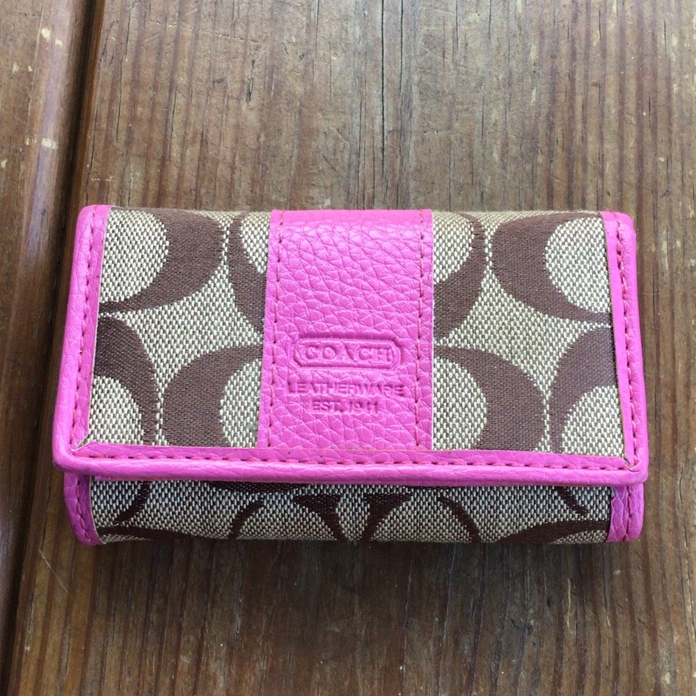 Coach Pink Monogram Leather Key Ring holder Case